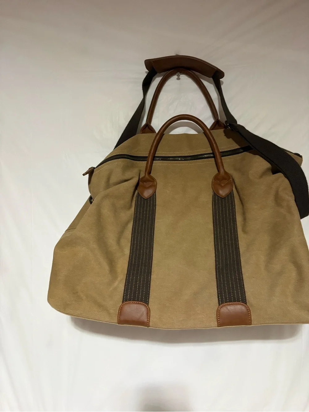 New shows Canvas Duffel Travel Bag in Tan with Brown Trim